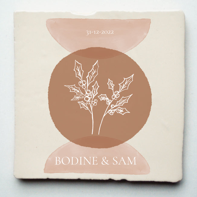 Huwelijk, bloem, bruidsboeket, gepersonaliseerd cadeau, tegeltje, december, bruiloft, trouwerij